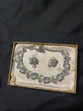 Silver-tone Necklace and Earrings Set with Light Blue Stones